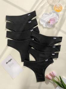 8条装女士柔软舒适低腰内裤，性感V型腰线，高弹力内衣 - 黑色 - 查看 13