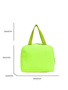 Fluorescent Green Solid Color Fabric Handbag, Minimalist Large Capacity Portable Toiletry Bag, Travel Organizer Bag, Suitable For Daily Use - A - View 3