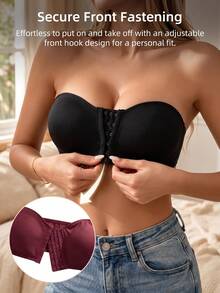 2pcs Women's Front Closure Wireless Support Bra, Summer Bandeau Lingerie, Soft & Comfortable Underwear - Multicolor - View 10