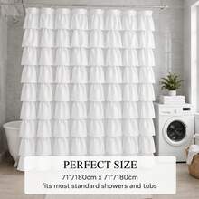 1 bộ rèm tắm ren xếp ly màu trắng cao cấp thời trang, kích thước phổ biến 71"X71", kèm 12 móc, thiết kế xếp ly nhiều lớp tinh xảo, khâu tay, mềm mại và bền, chất liệu polyester, có thể giặt, trang trí phòng tắm hiện đại, phù hợp cho phòng tắm, vách ngăn phòng khách và sân hiên ngoài trời - trắng - Xem 3