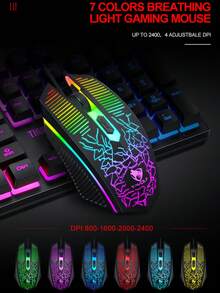 T-WOLF 3-In-1 Gaming Keyboard And Mouse Set With RGB Backlit Wired 104-Key Keyboard, 4-Button Wired LED Mouse And Mouse Pad - View 3