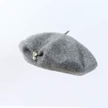 1pc Women's Wool Beret Hat With Inner Binding And Woman Portrait Design, Pearl & Metal Decor, Warm & Cold-Proof For Autumn/Winter, Fashion Casual Minimalist Daily Hat - Pearl Metal Pendant - View 10