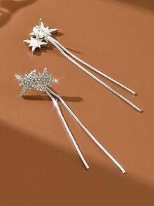 1 Pair Fashionable Long Water Drop Rhinestone Earrings Suitable For Women's Daily Wear - Silver - View 3