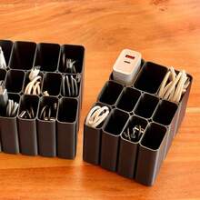 11/22 Grid Heavy Duty USB Cable Storage Box Tray, Desktop Cable Organizer, Suitable For Wires, Chargers And Adapters, Office Desk Accessories Storage Box, Plastic Drawer Style Electronic Accessories Divided Storage Box, Home Office Desktop Storage - Black - View 9