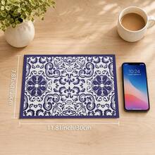 1pc Blue Bohemian Diatomaceous Earth Absorbent Mat, Kitchen Countertop Water-Absorbing Drying Mat, Coffee Machine Mat, Pour-Over Coffee Pot Mat, Dish Draining Mat, Non-Slip Heat-Resistant Kitchen Mat, Dining Table Mat, Breakfast Mat, Washing Machine Mat, Home Kitchen Dining Table Coffee Shop Bar Decor Mat, Holiday Party Housewarming Gift - Multicolor - View 12