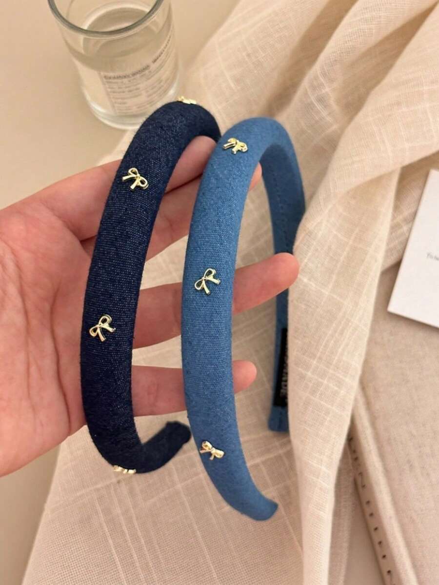 2pcs Women's Minimalist Fashion High Crown Headband, Bow Knot Hair Band, Versatile Hair Accessory For Outings - Multicolor - View 1
