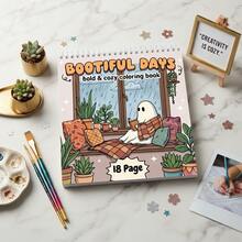 1 Pc Beautiful Days Spiral Coloring Book, Halloween Bold And Cozy Coloring Book, Perfect For Relaxing And Creative Time In A Cozy Witch Aesthetic, Halloween Gifts, 18-Page - Single Piece - View 1