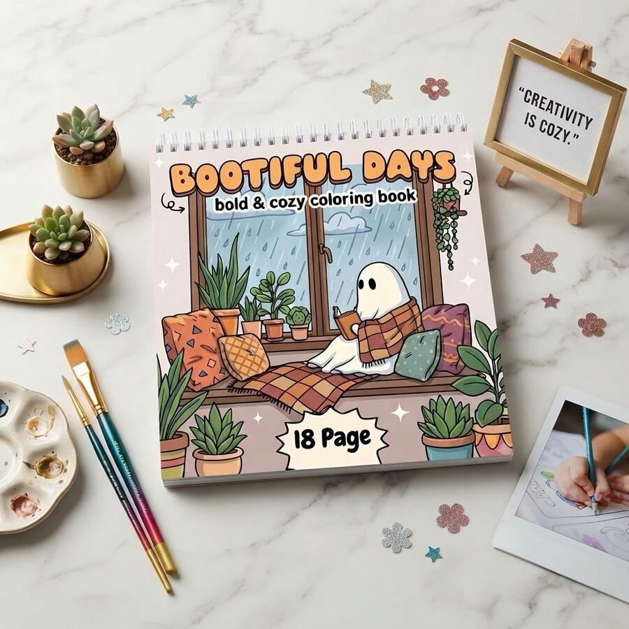 1 Pc Beautiful Days Spiral Coloring Book, Halloween Bold And Cozy Coloring Book, Perfect For Relaxing And Creative Time In A Cozy Witch Aesthetic, Halloween Gifts, 18-Page - Single Piece - View 1