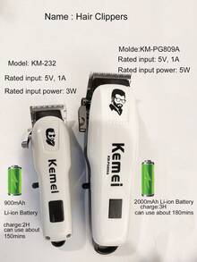 Kemei 2件組專業電動理髮器套組 USB充電無線電動修剪器 KM-PG809A 與 KM-232 男士理容家用套組 白色系列 - 白色 - 查看 7