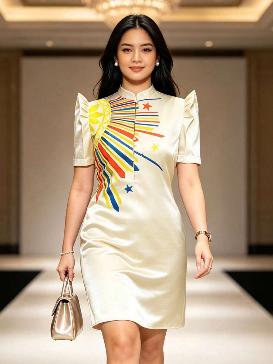Modern Philippine Elegant Dress - Champagne - View 1
