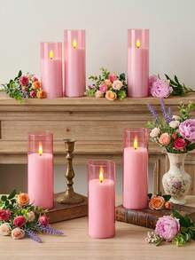 5pcs Flameless Candle Lights Set With Timer Remote Control, Battery Operated Pink Cup Candles, Suitable For Christmas, Halloween, Valentine's Day, Gifts, Birthday, Proposal, Wedding, Dining Table, Party, Holiday - Pink - Warm Light - View 6