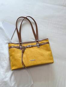 Vintage Textured Large Capacity Tote Bag, Fashionable Exquisite Buckle Design Handbag, Women's Daily Commute, Shopping Shoulder Bag - Multicolor - View 14