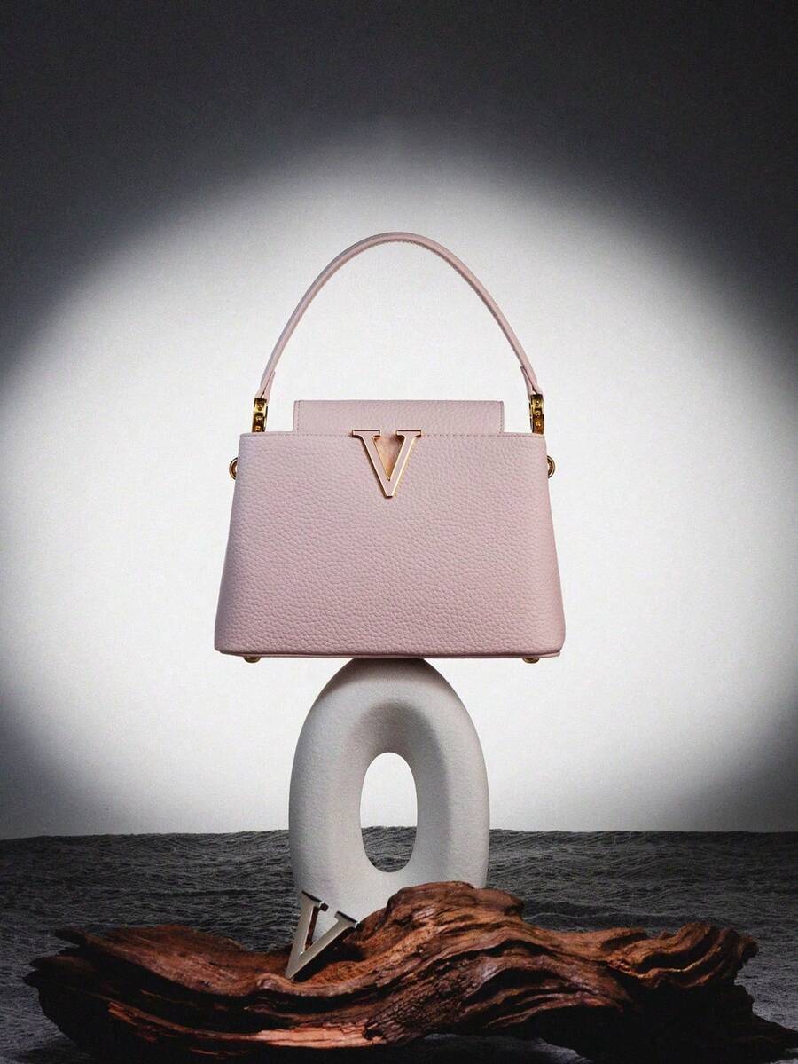 POHO Custom Brand V-Shaped Handbag Medium Size Elegant Classic Fashion, Exquisite Party Accessory, Gift For Female Friends, Sisters, Mothers - Pink - View 1