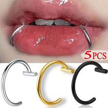 VJS 1件/3件/5件 0.8mm*8mm 男士與男孩假鼻環，金色不鏽鋼 D 型簡約美式風格個性字母嘻哈街頭風假鼻釘，不含配件 - 彩色 - 查看 1