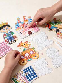 Mosaic Geometric Dot Sticker Gift Box, Supports Sticker Decoration And Free Doodle Dual Play, Multiple Cartoon Templates, Suitable For Children's Hands-On Creative Parent-Child Interactive Puzzle Craft Toy - Multicolor - View 4