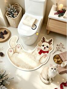 1pc Deer Antler White Dog Pattern Doormat, Bathroom Mat, Bathroom Rug, Door Mat, Small Rug, Carpet, Floor Mat, Home Decor, Area Rug, Outdoor Mat, Home Decor, Area Carpet, Bedroom Rug, Washable Carpet - Multicolor - View 1