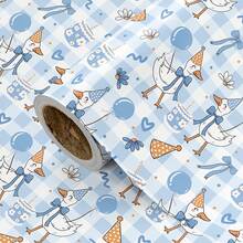 5/10 Sheets Cute Duck Birthday Wrapping Paper, Printed With Cute Duck Wearing Hat, Suitable For Birthday Gifts, Party Decoration, Birthday, Baby Shower - Multicolor - View 2