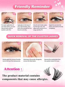 640 Clusters DIY Faux Mink Eyelash Clusters, D Curl, Thick And Fluffy, 8-16mm Mixed Length, Eye-Catching Effect Suitable For All Makeup Looks. Glue, Remover, Tweezers Can Be Selected According To Needs. Lightweight, Reusable And Cost-Effective, Suitable For Beginners, Applicable For Various Occasions - 彩色 - 查看 3