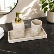 Bathroom Accessories Set: Includes Soap Dispenser, Vanity Tray, Toothbrush Holder, Cotton Swab Holder, Soap Dish And Storage Items; Suitable For Bathroom Countertop And Decoration - Apricot - View 18