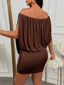 AIJ Women's Sexy Short Fitted Dress, Ruched Detail, Elastic Fabric, Elegant Brown Dress, Party Dress, Suitable For Wedding Guest, Night Out, Evening Event, Autumn/Winter Dress, Halloween/Christmas Women's Clothing - Brown - View 2
