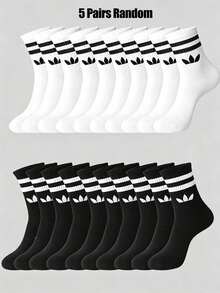 5/10/20 Pairs Toddler Double Striped Geometric Pattern Soft Breathable Mid-Calf Sports Socks,Back To School,Baby Essentials,Halloween,Baby Essential - Multicolor - View 5