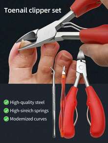 2/1pc Toenail Clipper, Thick Nail Cutter Or Ingrown Toenail Tool, Stainless Steel Pointed Toenail Clipper, For Adults, Rubber Handle - Red - View 1