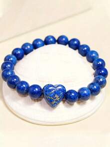 1pc Natural Lapis Lazuli Heart-Shaped Beaded Bracelet, Suitable For Romantic Occasions, Daily Wear And As A Valentine's Day Or Birthday Gift - 1 - View 3