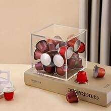 1pc Transparent Acrylic Flip Lid Coffee Capsule Storage Box, Dust-Proof & Moisture-Proof Visible Design, Suitable For Office Desk, Kitchen Countertop, Can Store Tea Bags & Small Snacks, Tidy Home Space Easy Access Desktop Storage Display Box - Multicolor - View 1