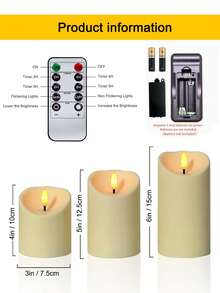 3pcs Flameless Candle Lights With Timer Remote Control, Battery Operated Flickering Pillar LED Candles, Suitable For Halloween, Christmas, Mother's Day, Valentine's Day, Dining Table, Proposal, Wedding, Birthday, Party - Wavy Slant - View 11