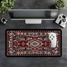 1pc Extra Large Extended Vintage Carpet Pattern Mouse Pad, Soft Fabric Keyboard Mat With Anti-Slip Rubber Bottom And Stitched Edges. Exotic Vintage Floral Aesthetic Design, Suitable For Gaming, Home Office And Study Scenes. - View 7