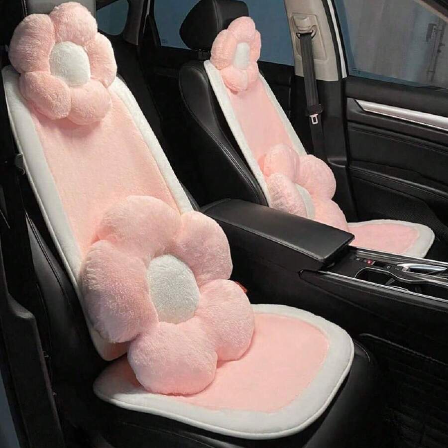 1pc Pink Long Plush Cute Universal Car Seat Cushion, Warm Anti-Slip Comfortable Car Seat Protector, Also Can Be Used As Chair Pad