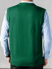 Men's V-Neck Knit Vest, Sleeveless Retro Collegiate Style Layering Sweater Vest - Green - View 4