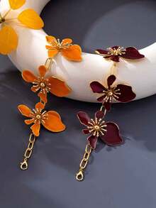 1 pieza Pulsera de lujo con atmósfera vintage color borgoña, pulsera de cuentas con flor 3D de doble capa color rojo Ancola para uso diario de mujeres - Pulsera de flores irregulares - Ver 4