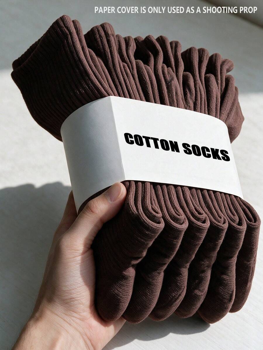 1/5/10 Pairs Pure Brown Sole Men's Mid-Calf Socks, Breathable And Moisture-Wicking, Versatile Sports Socks, Business Commute Socks, Suitable For All Seasons - Brown - View 1