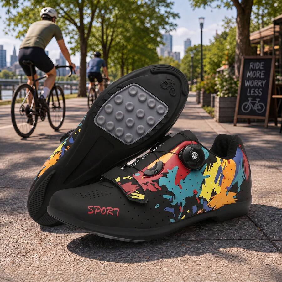 Men's New Professional Road Cycling Shoes, Professional Racing Cycling Shoes, Carbon Fiber Professional Sole, Ultra-Light Road Cycling Shoes - Black - View 1