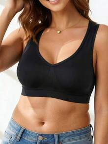 Women's Wireless Seamless Sports Bra With Padding, Comfortable And Breathable, Front Closure And Back Hook Design - Black - View 7