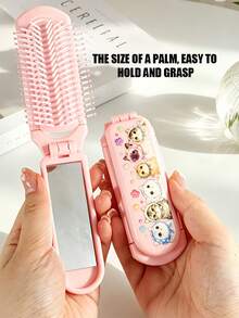 Cute Cat Print Folding Comb With Mirror, Portable Pocket Travel Hairbrush, Foldable Mini Styling Detangling Comb, Compact Hair Styling Tool For Women, Girls, Teens, Suitable For Daily Hair Care, Outdoor Travel, Vacation, Bag Carry, Dorm Use, Holiday And Birthday Gift - Multicolor - View 8