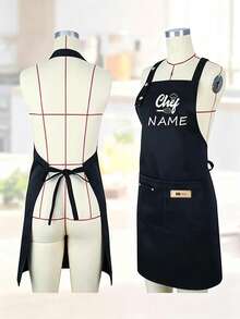 Customized Text Apron, Chef Cooking Kitchen, Unisex Chef Baking Apron, Canvas Work Apron With Pockets, Personalized Kitchen Apron With Custom Logo, Perfect For Wedding Season, Home Cooks And Baking Enthusiasts, Great Gift For Family And Friends - Multicolor - View 7