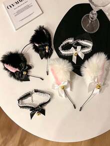 Cute Cat Ear Hair Clip Maid Style Animal Ear Bow Headband Cat Rabbit Bell Headband Halloween Hair Accessory - Multicolor - View 7