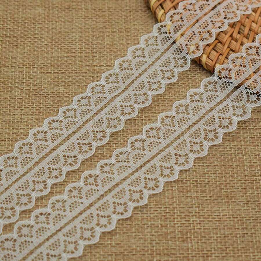 3.7cm White Double-Sided Hollow Polyester Lace Trim 10M Sewing Ribbon - White Polyester Double-sided Hollow Lace Ribbon - View 1
