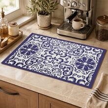 1pc Blue Bohemian Diatomaceous Earth Absorbent Mat, Kitchen Countertop Water-Absorbing Drying Mat, Coffee Machine Mat, Pour-Over Coffee Pot Mat, Dish Draining Mat, Non-Slip Heat-Resistant Kitchen Mat, Dining Table Mat, Breakfast Mat, Washing Machine Mat, Home Kitchen Dining Table Coffee Shop Bar Decor Mat, Holiday Party Housewarming Gift - Multicolor - View 2