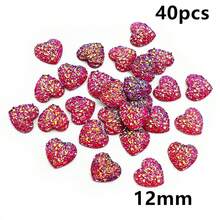 40pcs 10mm/12mm Flat Back Heart-Shaped Resin Inlaid Stones, Multi-Color Crystal Cluster Natural Stone Convex Surface DIY Jewelry Making Accessories - Heart - View 14