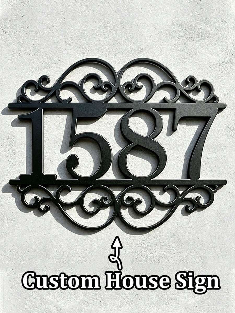 3 Sizes Available! Customized Outdoor Metal Door Number, Scroll-Style Fashion Address Plate, Customized Vintage Door Number - Black - View 1