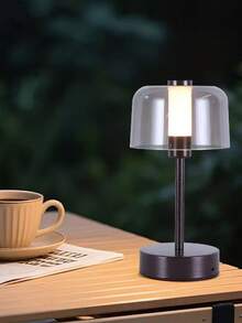 1pc Vintage Shade Touch Control Table Lamp, Portable USB‑C Rechargeable LED Nightstand Light, Warm Glow Ambient Lamp For Home, Bar, Cafe Decoration - Night Light - View 3