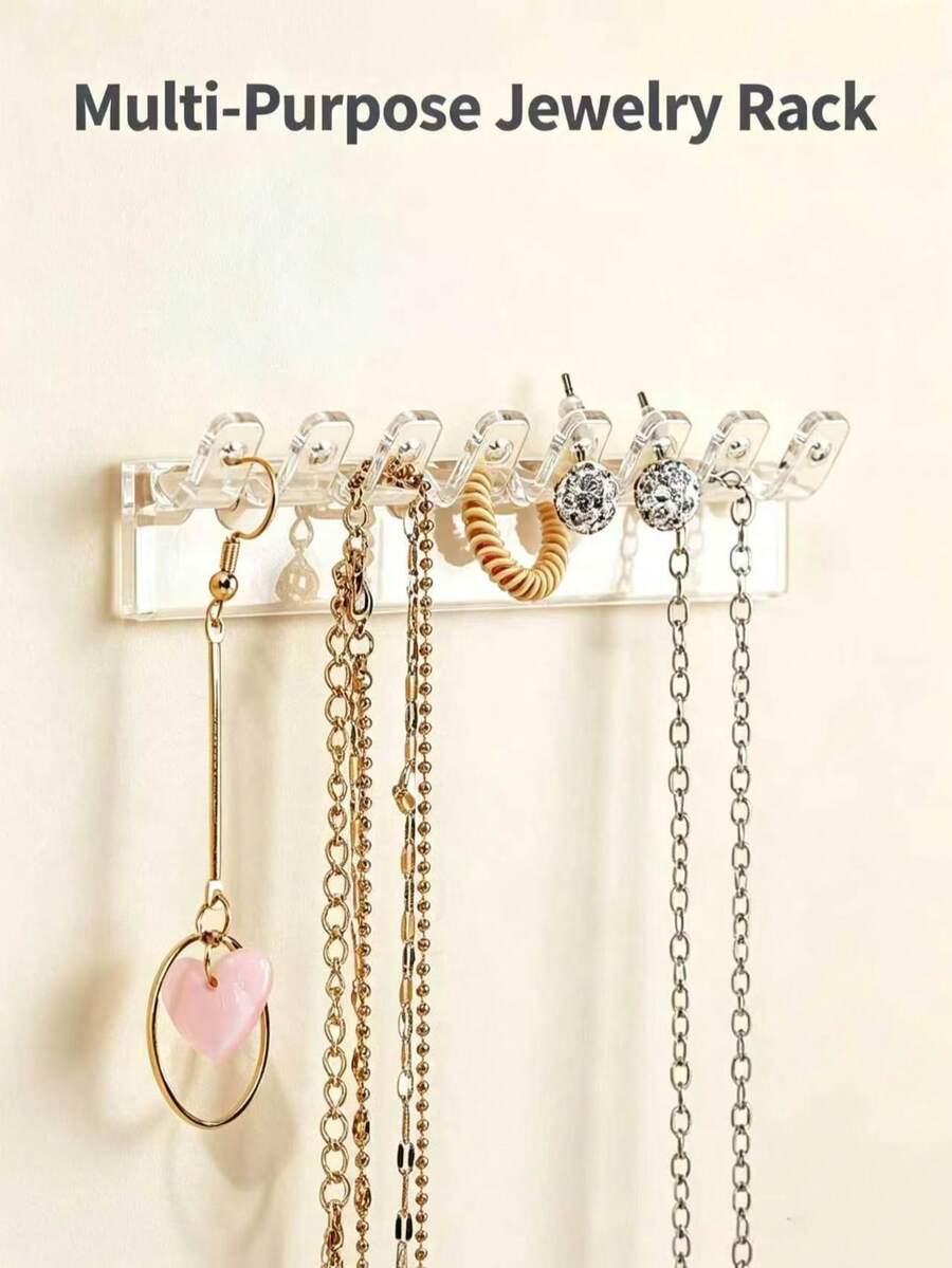 3/9 Packs Wall Mount Acrylic Jewelry Organizer With 8 Hooks, Multifunctional Hanging Jewelry Display Rack, Space Saving Storage For Necklaces, Bracelets, Earrings & Rings, Polished Plastic Decor Holder, Perfect Gift Halloween