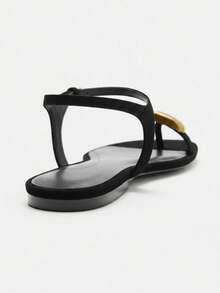 European Export 2025 Summer Minimalist Vintage Roman Plus Size Thick Sole Thong Flip Flops Beach Sandals,Holiday Essential - Black - View 5