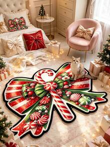 1 pieza Alfombra decorativa con lazo grande de Navidad, decoración de dormitorio, alfombra pequeña, alfombra, decoración del hogar, alfombra de sala de estar, alfombra pequeña de sala de estar, alfombra de dormitorio, decoración del hogar de sala de estar, alfombra para exteriores, alfombra lavable, regalo de graduación - Multicolor - Ver 3