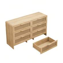 130CM Arc Shaped Corner Rattan Cabinet, 6-Drawers Rattan Storage Cabinet Rattan Drawer, For Living Room Bedroom,And Kitchen, Natural - 彩色 - 查看 9