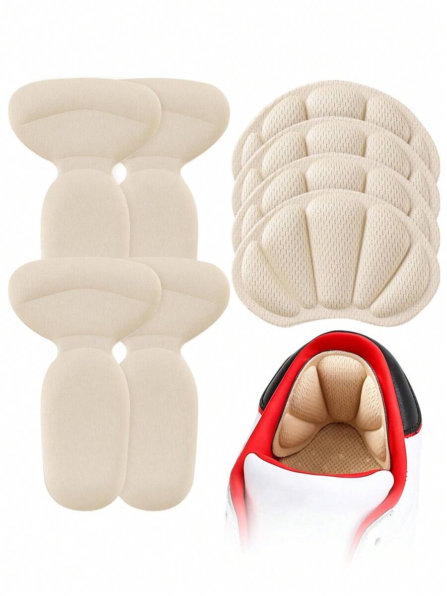 1 Set (4 Pairs) Unisex Sports Anti-Chafing Heel Pads And Shoe Heel Cushions, Soft Comfortable Self-Adhesive Adjustable Shoe Size Accessories For Sneakers, Business Shoes And More, Travel Essential - Beige - View 1