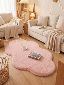 1pc, Washable Non-Slip Pink Cloud-Shaped Faux Rabbit Fur Decorative Rug, Soft Skin-Like Surface With Non-Slip Bottom, Pure Black Design Style, High-End Minimalist And Elegant, Reflecting The Owner's Sophisticated Aesthetic, Suitable For Living Room, Bedroom, Bedside, Sofa Side, Study, Dressing Room, Vanity And Other Living Scenes, Great Christmas Gift, Rugs, Carpet, Rugs Living Room, Rugs For Bedroom, Bedroom Rug, Rug For Bedroom, Carpet Living Room, Carpet For Bedroom, Room Decor, Washable Rug, - Multicolor - View 3